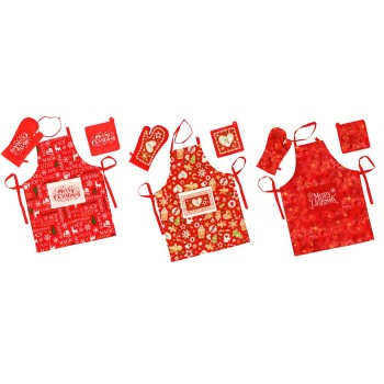 Set regalo 3 pezzi natalizio con grembiule + guanti +...