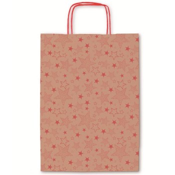Busta regalo con cordoncino "Avana con stelle rosse" -...