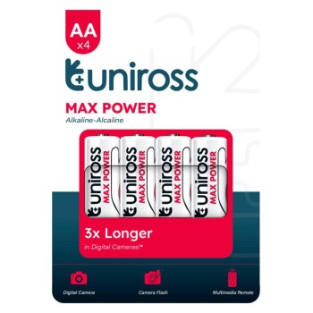 Blister 4 batterie alcaline Stilo AA Uniross Max Power