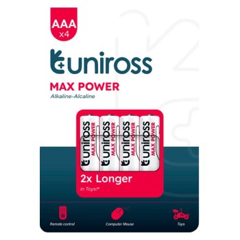 Blister 4 batterie alcaline Mini Stilo AAA Uniross Max Power
