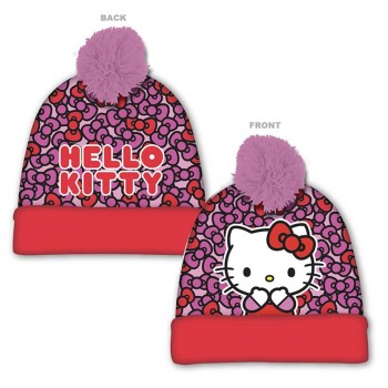 Cappello con risvolto e pon pon - Hello Kitty