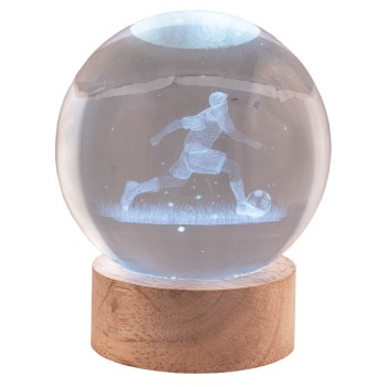 Lampada sfera crystal grande Cm. 8 con base in legno e...