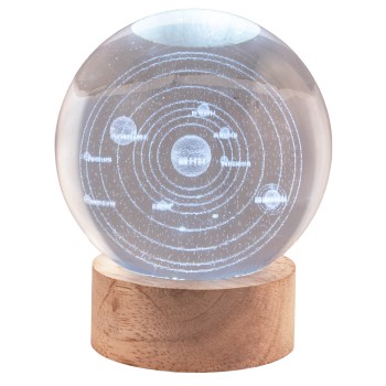 Lampada sfera crystal grande Cm. 8 con base in legno e...