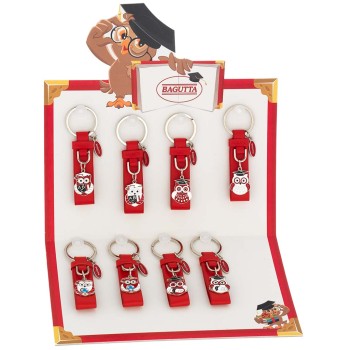 Portachiavi rosso con gufetto laureato in confezione regalo