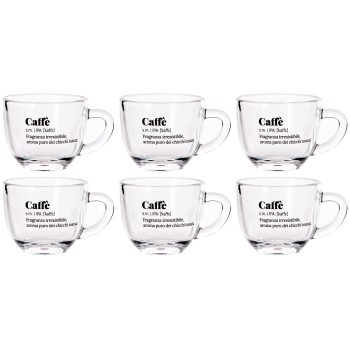 Set 6 tazzine da caffè in vetro con scritte umoristiche