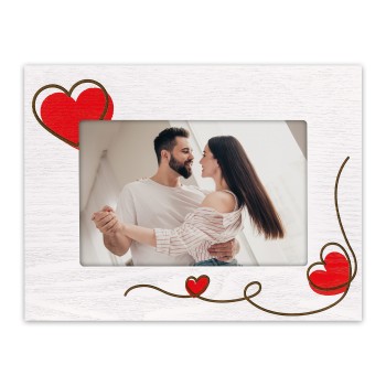 Portafoto in legno con cuori orizzontale Cm. 21x16 - Foto...