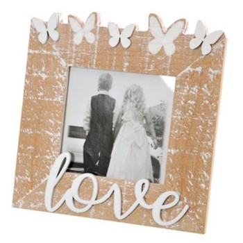 Portafoto in legno "Love" con farfalle Cm. 16x16 - Foto...
