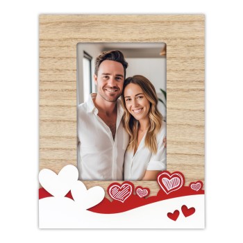 Portafoto in legno cuori bianco/rossi verticale Cm. 19x19...