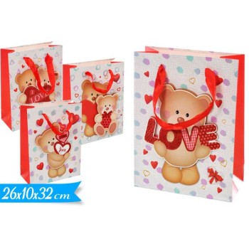 Busta regalo patinata "Orsetto Love" Cm. 26x10x32 -...