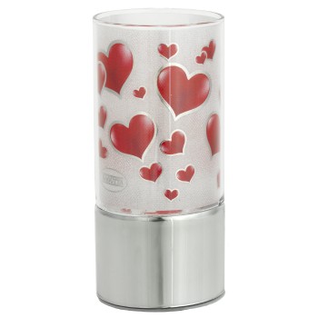 Lampada cilindro vetro deluxe "Hearts" con led Cm. 15x7...
