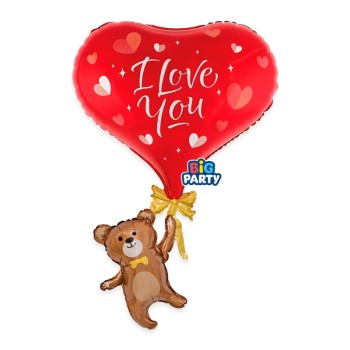 Palloncino mylar "Cuore con orsetto appeso" Cm. 53x84