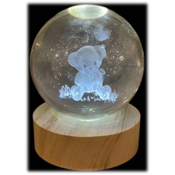 Lampada sfera crystal grande Cm. 8 con base in legno e... 2