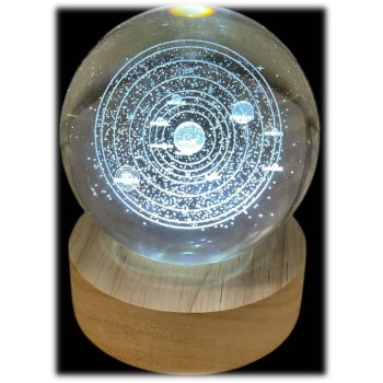Lampada sfera crystal grande Cm. 8 con base in legno e... 2