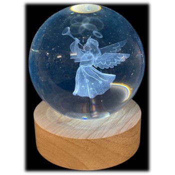 Lampada sfera crystal grande Cm. 8 con base in legno e... 2