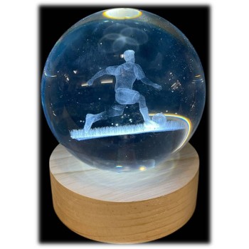 Lampada sfera crystal media Cm. 6 con base in legno e led... 2