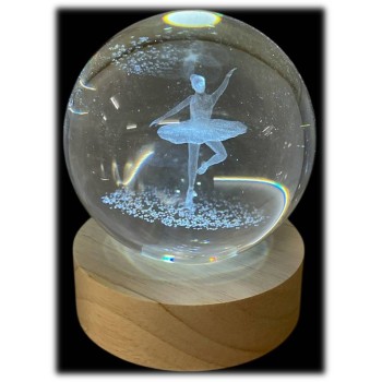 Lampada sfera crystal media Cm. 6 con base in legno e led... 2