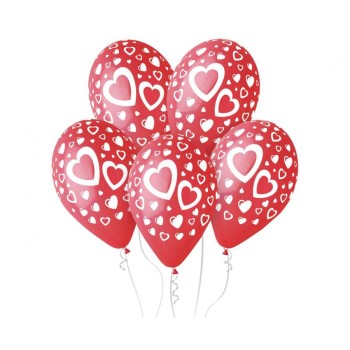 Palloncini in lattice 12’’ Cm. 30 rossi c/cuori bianchi –...