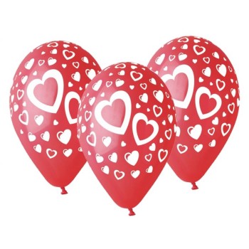 Palloncini in lattice 12’’ Cm. 30 rossi c/cuori bianchi –... 2