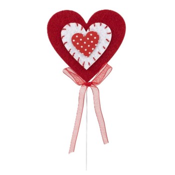 Set 12 Pick cuore panno rosso/bianco