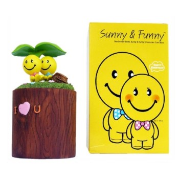 Salvadanaio resina smile su tronco albero I Love You