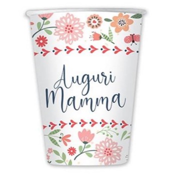 Bicchieri carta 200 CC Auguri Mamma - Blister 8 pezzi