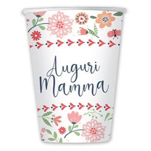 Bicchieri carta 200 CC Auguri Mamma - Blister 8 pezzi