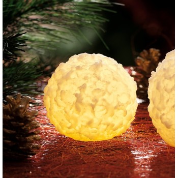 Candela cera sfera effetto neve con led interno cm. 9