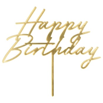 Cake Topper acrilico "Happy Birthday" Cm. 18x16,5 - Gold