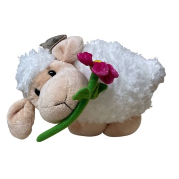 Peluche pecorella riccia soft con fiore in bocca Cm. 20
