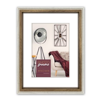 Portafoto in legno bianco e marrone con passepartout Cm....