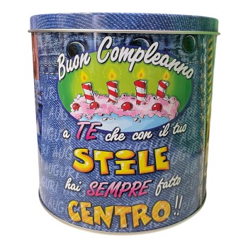 Carta igienica stampata in barattolo latta "Buon Compleanno"