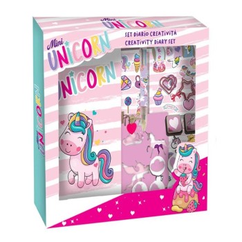 Set Agenda con timbrini, penna 6 colori - Unicorno