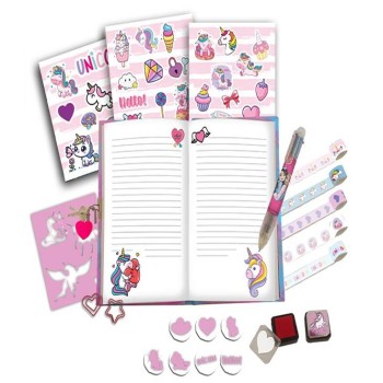 Set Agenda con timbrini, penna 6 colori - Unicorno 2