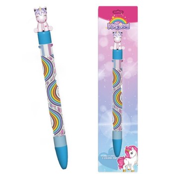 Penna 4 colori con topper in gomma 3D - Unicorno