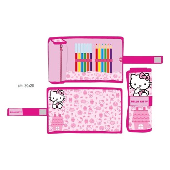 Astuccio roll con matite colorate e pennarelli - Hello Kitty