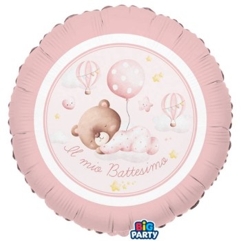 Palloncino mylar 18" Cm. 45 - Battesimo Baby Bear rosa