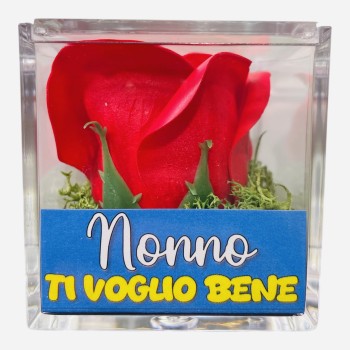 Rosa di sapone in scatolina plex Cm. 6x6x6 - Nonno - Rossa