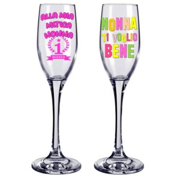 Flute vetro con scatola regalo "Nonna" - Soggetti assortiti