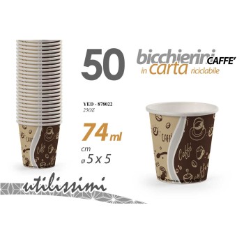 Bicchierini carta caffè 74 ML. Cm. 5x5 - Confezione 50 pezzi