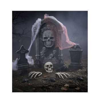 Set decorativo cimitero con lapide, ragni e accessori -... 2