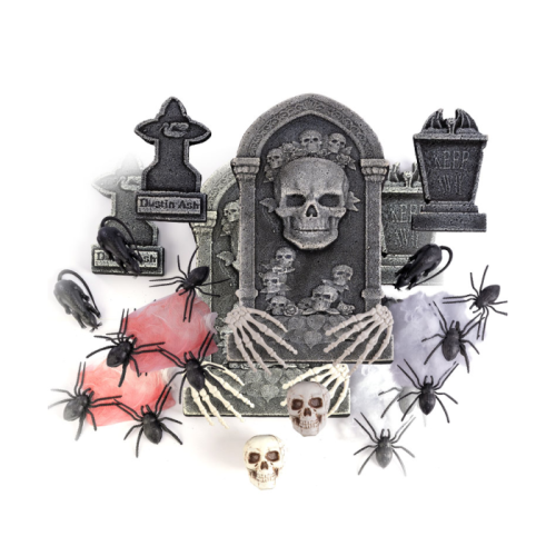 Set decorativo cimitero con lapide, ragni e...