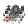 Set decorativo cimitero con lapide, ragni e accessori - Kit 16 pezzi assortiti