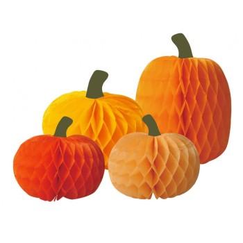 Set 4 decorazioni in carta nido d'ape Zucca - Modelli...