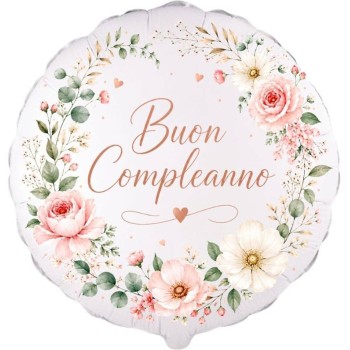 Palloncino mylar 18" Cm. 45 - Buon compleanno floreale