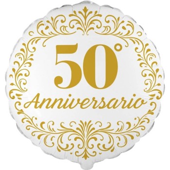Palloncino mylar 18" Cm. 45 - 50° Anniversario Ghirigori Oro