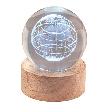 Sfera crystal media Cm. 6 con base in legno e led - Globo