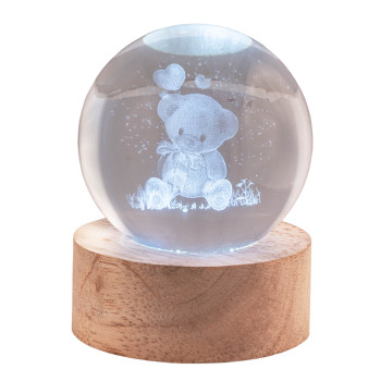 Sfera crystal media Cm. 6 con base in legno e led - Orsetto