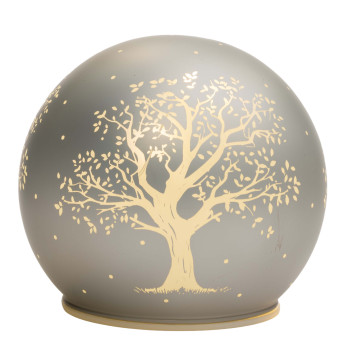 Lampada sfera vetro cm. 12 "Albero" silver in scatola regalo