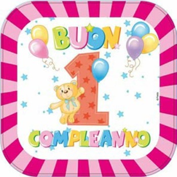 Piatti carta grandi Buon 1° compleanno rosa - Confezione...