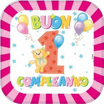 Piatti carta piccoli Buon 1° compleanno rosa - Confezione...